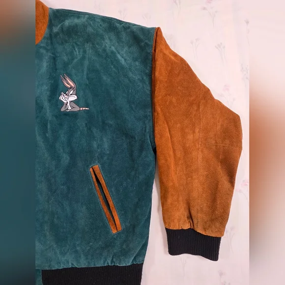 Vintage 1993 Looney Tunes Leather Suede Varsity Jacket XL - Picture 7 of 15